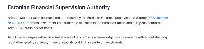 Admiral Markets review: Estonian Financial Supervision Authority.