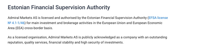 Admiral Markets review: Estonian Financial Supervision Authority.