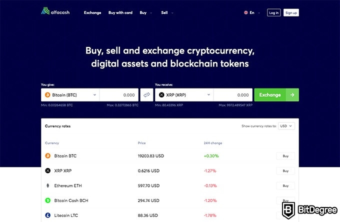 Ulasan Alfacash: halaman depan situs.