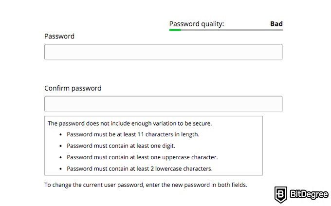 Alfacash: создание пароля.