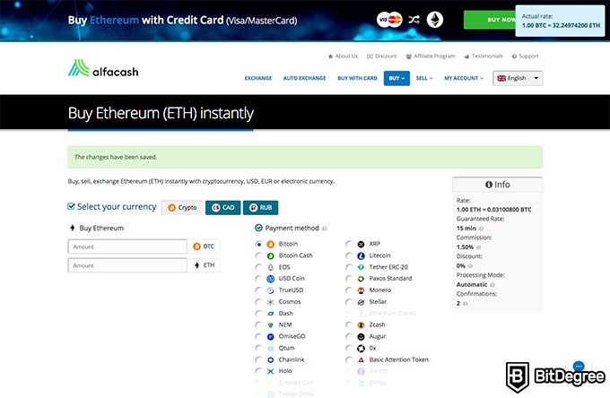 Alfacash review: buy ETH instantly.