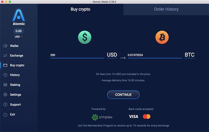 Atomic wallet review: choose the amount of crypto coins to buy.