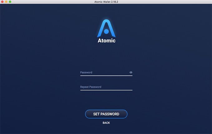 Revisão da carteira Atomic: crie uma nova senha.