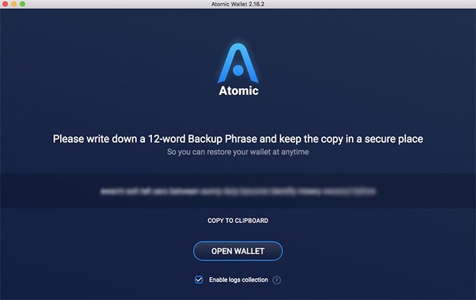 Revisão da Carteira Atomic: escreva a frase de backup!