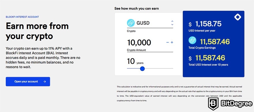 Best crypto staking platform: BlockFi's interest rate calculator.