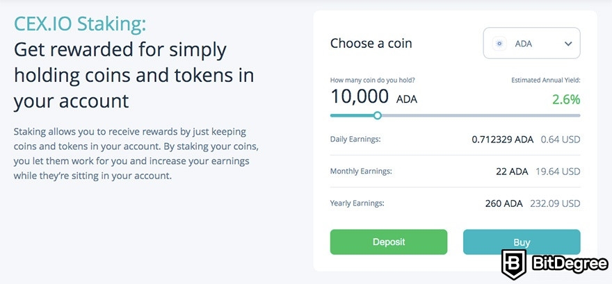 Best crypto staking platform: CEX.IO staking calculator.
