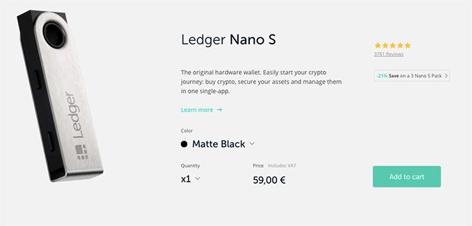 Hardware crypto wallet: Ledger Nano S.