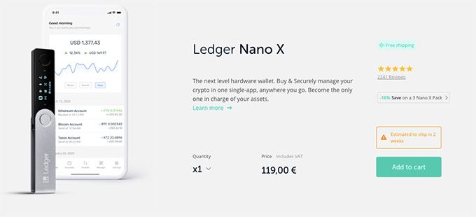 Hardware Wallet: Ledger Nano X.
