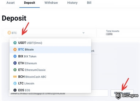 Bibox exchange review: deposit. 