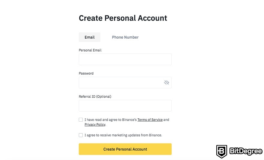 Binance cashback card: registration.