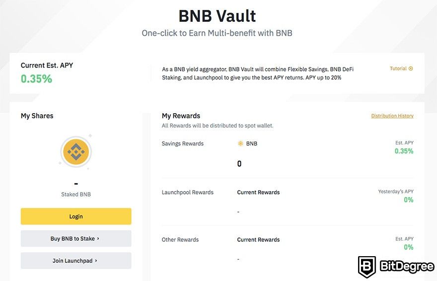 Binance Earn: BNB Vault.