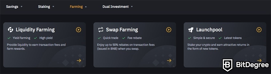 Binance Earn: Farming section.