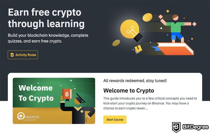 Binance Earn: earn free crypto through learning.