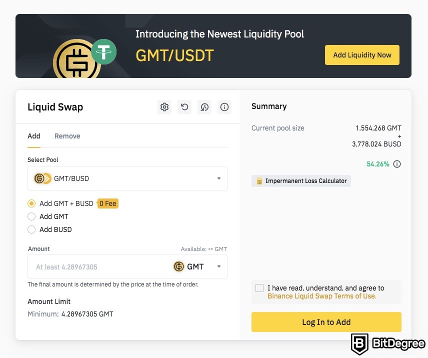 Binance Earn: liquidity farming.