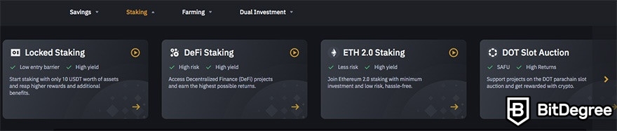 Binance Earn: Staking section.