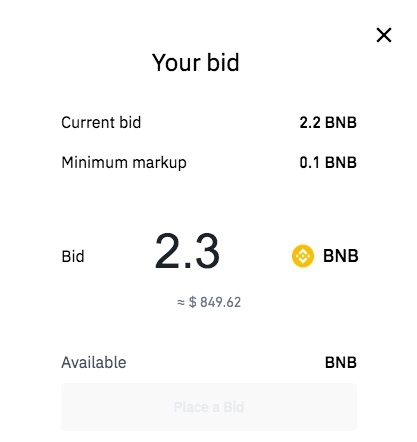 Binance NFT: bidding on an NFT.