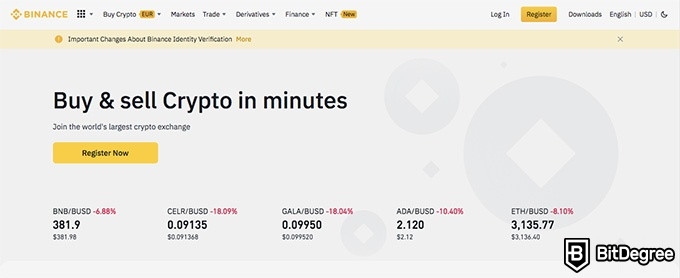 Mercado de NFT da Binance: a página inicial do Binance.com.