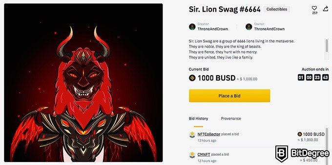 Binance NFT Marketplace: Lion Swag #6664 NFT.