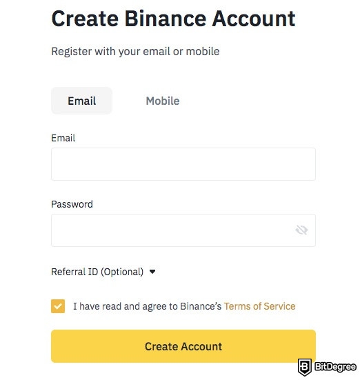 Binance NFT: create a Binance account.