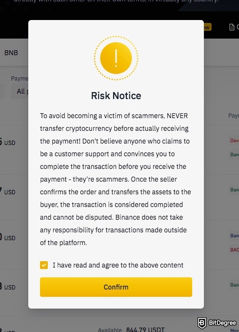 Binance P2P: security notice.