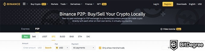 Binance P2P: the Binance P2P homepage.