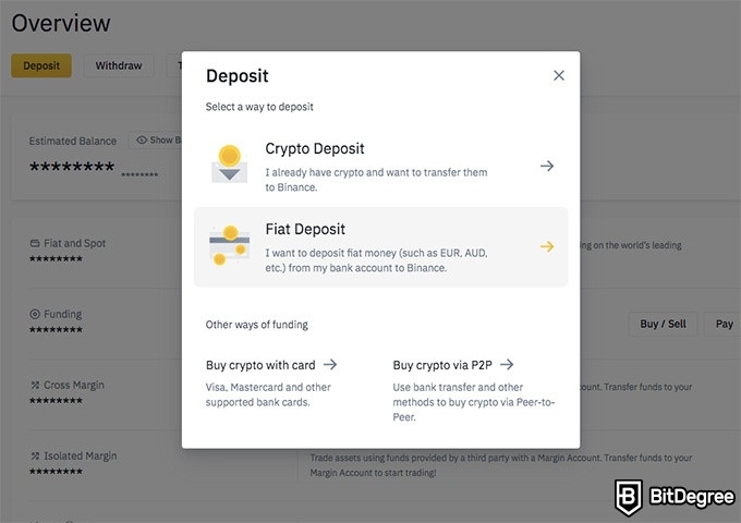 Binance review: crypto deposit.