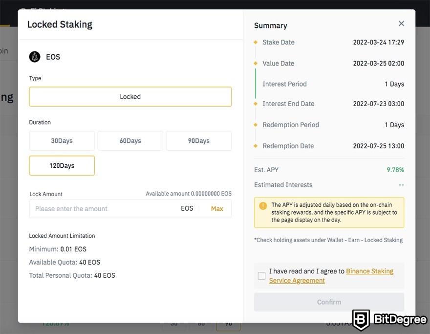 Staking trên Binance: Khóa đặt cược.