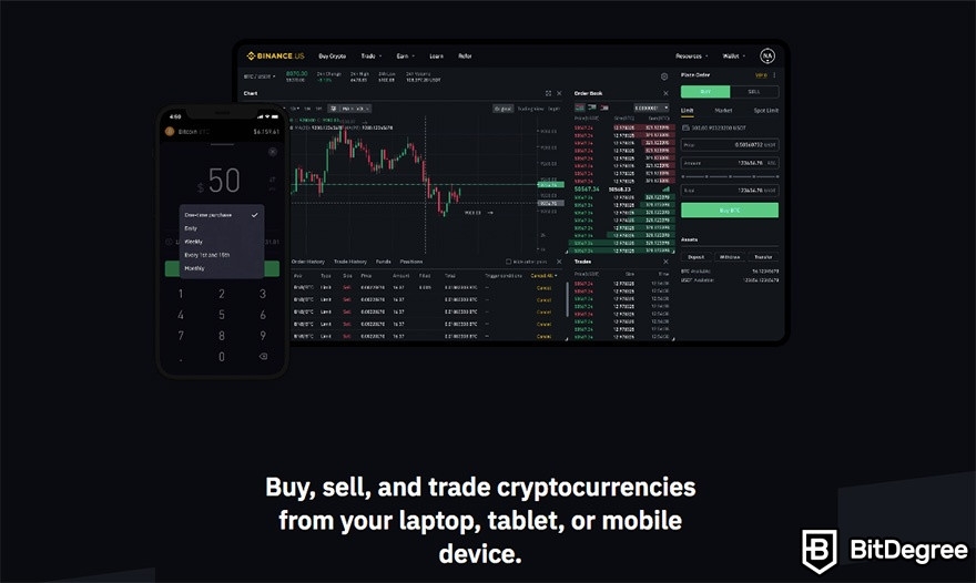 Đánh giá Binance US: Ứng dụng Binance.US và máy tính để bàn.