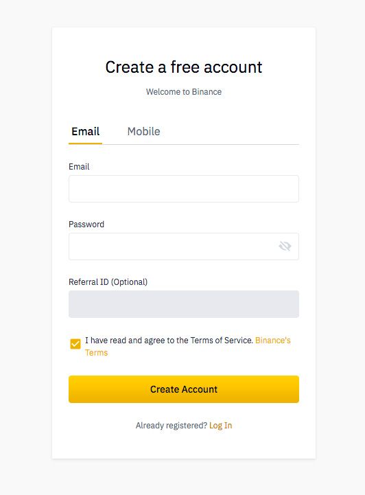 Binance wallet review: create a free account.