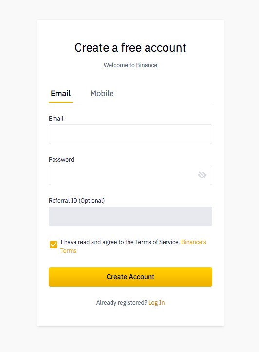 Binance wallet review: create a free account.