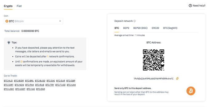 Binance wallet review: crypto deposit process.