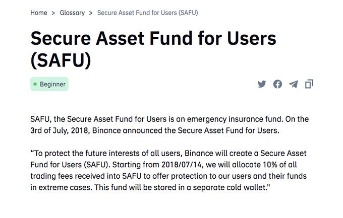Binance wallet review: SAFU fund.