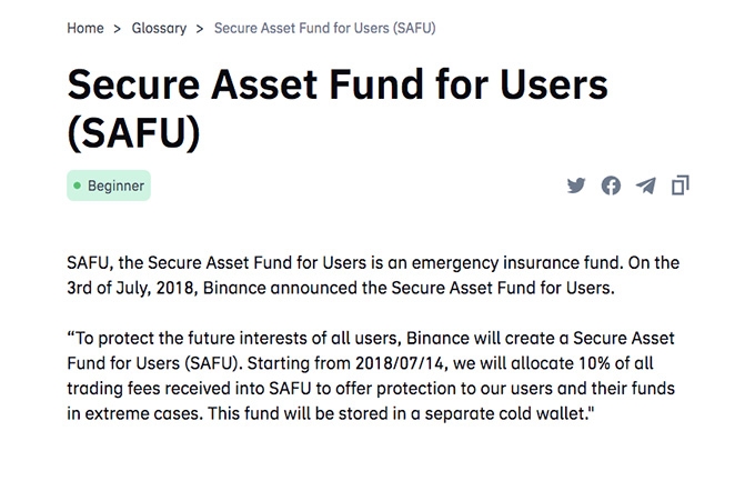 Đánh giá ví Binance: Quỹ SAFU.