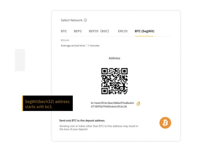 Reseña Binance Wallet: Dirección SegWit Binance.