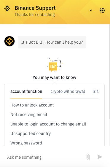 Binance wallet review: customer support.
