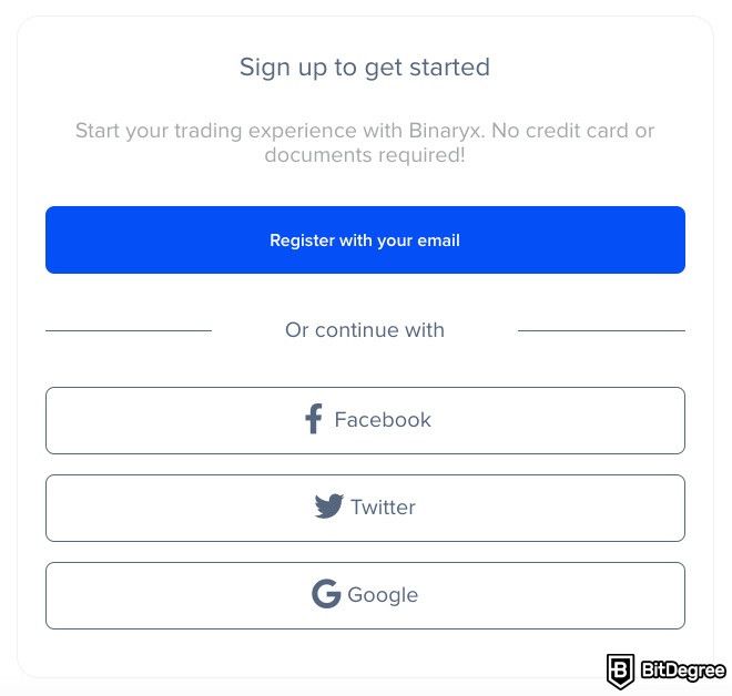 Binaryx review: signing up with Binaryx.