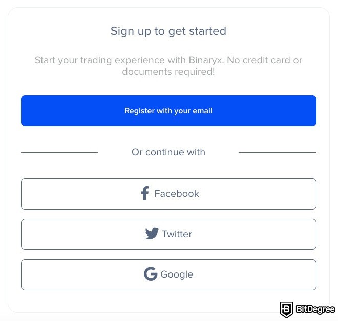 Binaryx review: signing up with Binaryx.