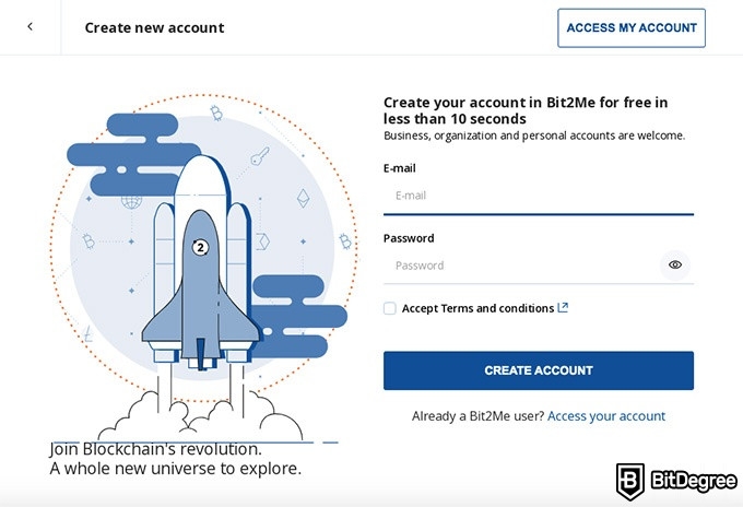 Ulasan Bit2Me: Membuat akun baru.