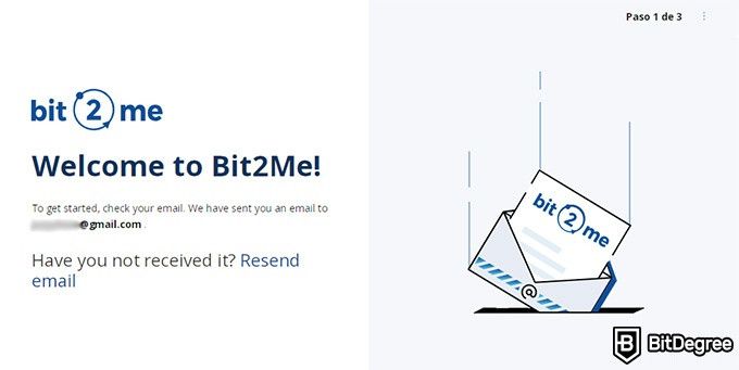Bit2Me review: email confirmation.