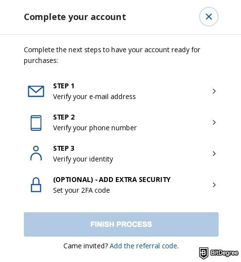 Bit2Me review: different stages of account verification.