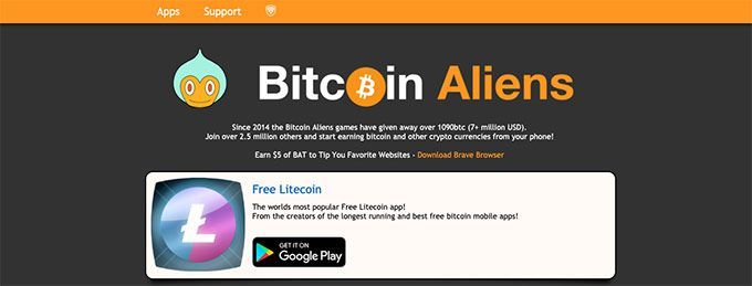 Best Bitcoin faucet: Bitcoin Aliens homepage.