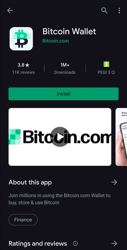 Bitcoin.com wallet: страница Play Store.