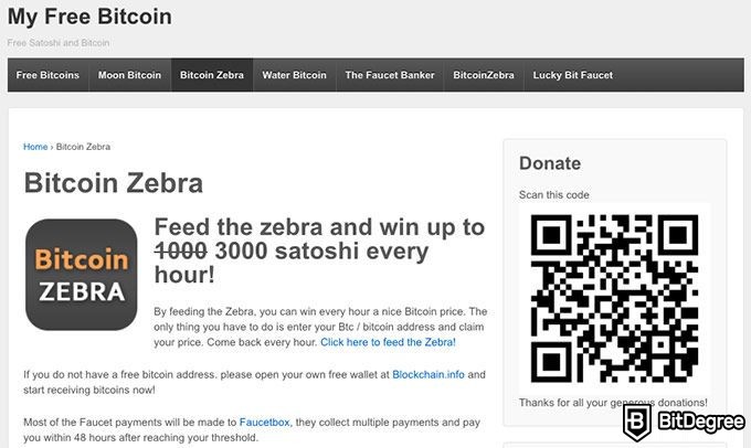 Torneiras Bitcoin mais bem pagas: Bitcoin Zebra.