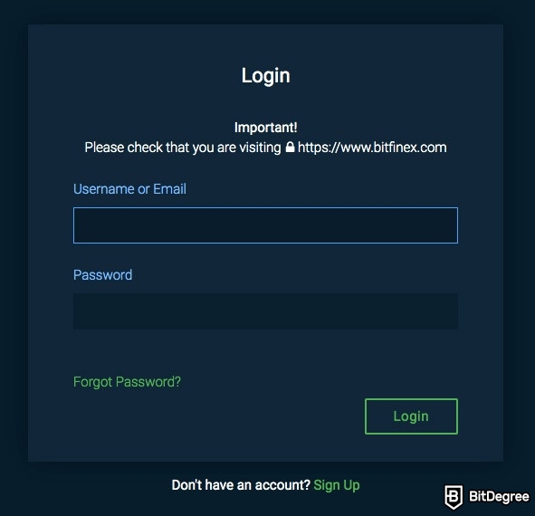 Bitfinex review: login.