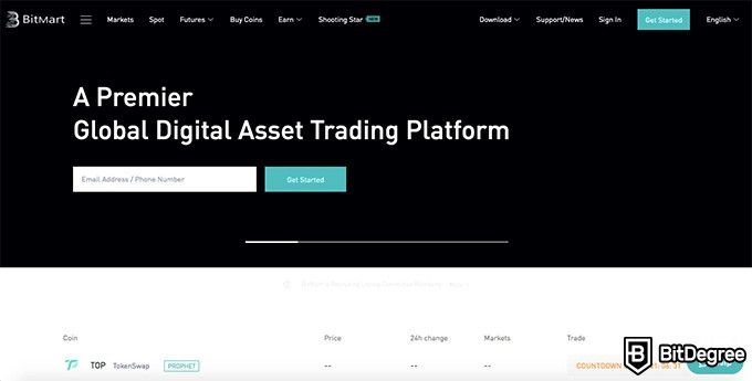 BitMart exchange review: front page.