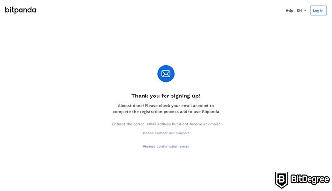 Bitpanda review: email verification.