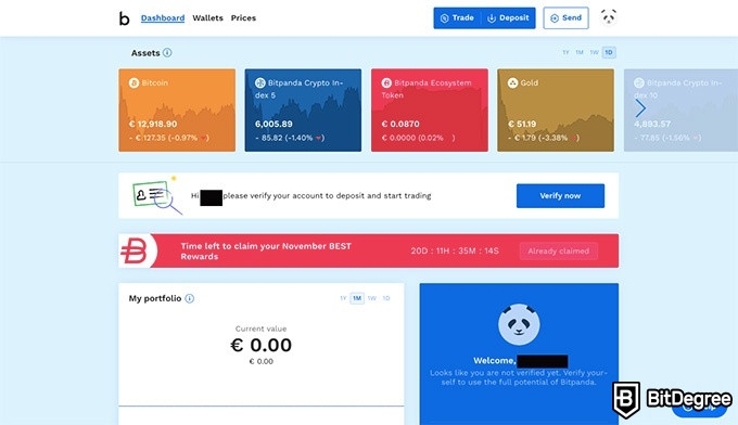 Bitpanda review: dashboard.