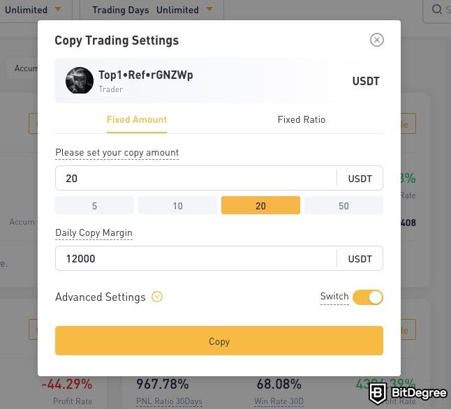 BitYard review: copy-trading feature.