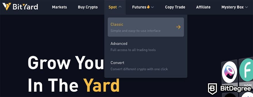 Análise do BitYard: spot trading.