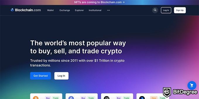 Blockchain.com review: the homepage of Blockchain.com.